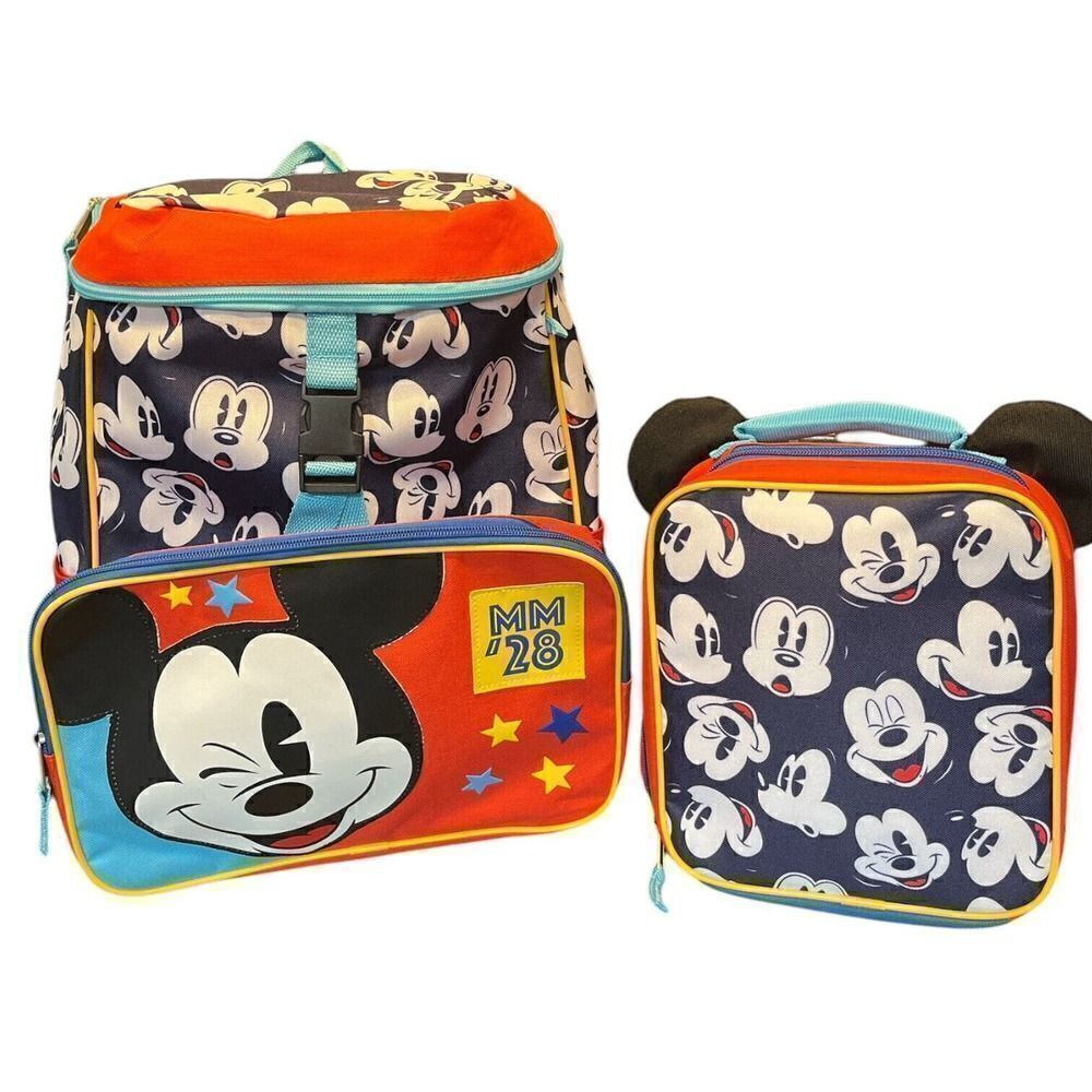 MICKEY MOUSE DISNEY BACKPACK & LUNCH BOX SET! BLUE RED SCHOOL BOOK BAG 2 PC EUC